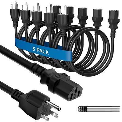 Adoreen Computer TV Monitor Replacement Power Cord 6 Ft/5 Pack, 3-Prong AC Universal Power Supply Cable 5-15P to IEC 320 C13 C14, SJT 18AWG 10A/125V for Treadmill Printer,PC,Desktop+Ties-ETL-Black
