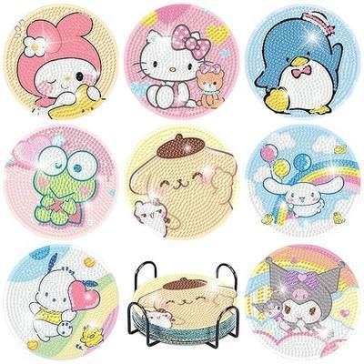 8Pcs Diamond Art Painting Coasters with Holder,DIY Cartoon Life Coaster Diamond Art Kits for Adults Kids,Beginners Round Full Drill Diamonds Art Craft Supplies