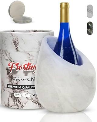 Marble Wine Chiller Bucket Set With 2 Marble Coasters – 750ml Wine Bottle Cooler for Party, Dinner, Kitchen & Bar Cart Decor – Elegant Champagne Cooler Gift for Wine Lovers (White)