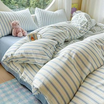HighBuy Chic Blue Stripe Duvet Cover Set Twin XL,Kids Boys Muslin Cotton Breathable Striped Comforter Cover with 2 Pillowcases,Minimalist Stripes Textured Gauze Bedding Duvet Cover Set