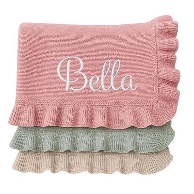Nonnie Personalized Baby Blanket with Name - Custom Embroidered Knitted Ruffled Blanket for Newborn, 30x40 inch, Customized Gift for Newborn Boys Girls on Birthday, Baby Shower, Christmas