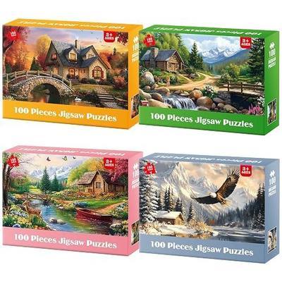 4-Pack 100 Piece Puzzles for Seniors Country Life Large Piece Puzzles for Seniors Puzzle Dementia Alzheimer's Products Activities for Elderly Adults Kids Puzzle for Kids Ages 6-8 8-10
