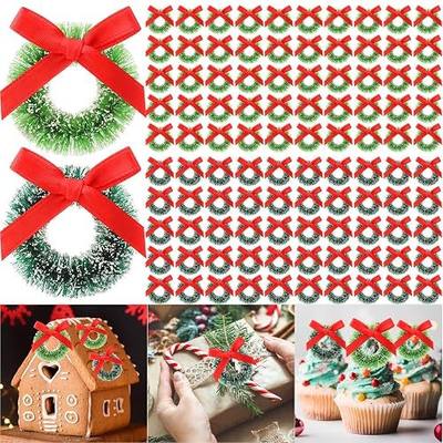 Hotop 100 Pcs Mini Christmas Wreaths Artificial Christmas Miniature Green Mini Wreath Artificial Xmas Wreaths Miniature Dollhouse Xmas Decorations for Tree Hanging Ornaments(1.57" d)