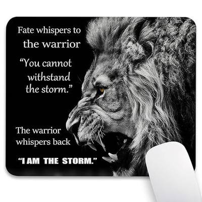 Inspirational Lion Quotes Mouse Pad, Majestic Roar Warrior Fate Desk Mat | Whispers Back I am The Storm Motivational, Portable, 9.5 x 7.9 Inch Stitched, Anti-Slip Rubber Base, Smooth Fabric Surface