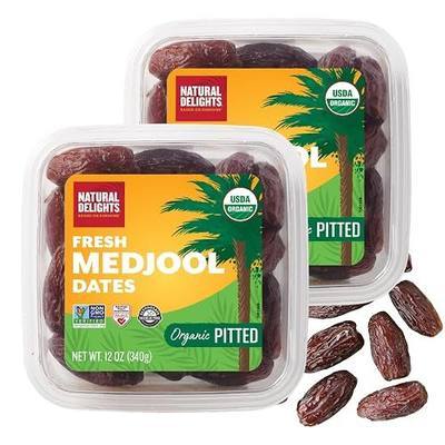 Natural Delights Medjool Dates Pitted, Non-GMO - 12 Oz Tub (Pack of 2)