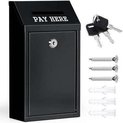Metal Donation Box Collection Safe Suggestion Box with Lock Wall Mounted Mailbox Delivery Ballot Case Key Drop Case for Home Office Outdoor Door (Balck, 10.24 x 5.71 x 2.95 Inch)