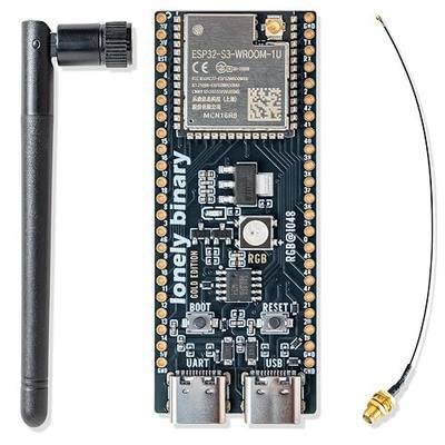 Lonely Binary ESP32-S3 N16R8 16MB Gold Edition Dev Board + IPEX Antenna | for extended WiFi and BLE range, with 8MB PSRAM, 240MHz dual-core, dual USB-C and OTA headroom, for Arduino IDE, ESP-IDF
