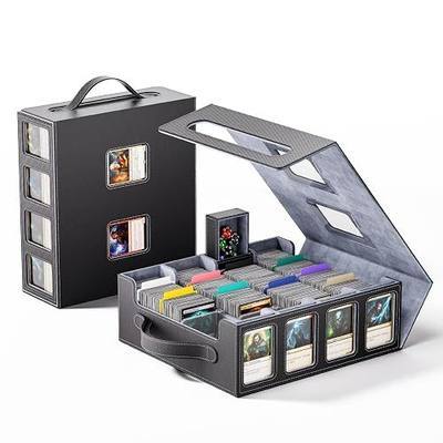 Trading Card Storage Box – 3500+ Magnetic MTG Deck Box with Handle,Commander & Toploader Display, Dice Box,4 Dividers & 30 Color Labels – Fits for TCG,MTG,Yu-Gi-Oh and Sport cards