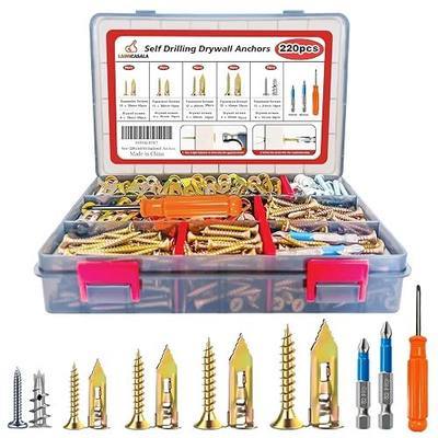 220PCS Self Drilling Drywall Anchors with Screws Kit, Wall Anchors for Drywall, 5-Sizes Metal Expansion Bolt for Dry Wall,110 PCS Sheetrock Anchors and 110 PCS Screws-No Drill Needed