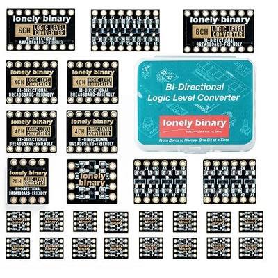 LONELY BINARY 27-Pack Logic Level Converter 2/4/6 Channel 3.3V to 5V | 18x 2-ch + 6x 4-ch + 3x 6-ch; bi-directional, auto-direction; I2C, SPI, UART; 2.54mm, breadboard; for Arduino, ESP32, Pico