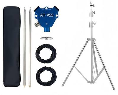 AT-V55 Portable HF/VHF/UHF Antenna Kit with Tripod, Covers 7–430MHz, Inverted-V Design, Includes Adjustable Support Stand for Field Setup and Emergency Ham Radio Use
