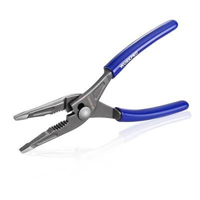 WORKPRO 8-Inch Long Nose Slip Joint Pliers, CR-V Steel Needle Nose Pliers | Comfortable Grip Handles, 3-Zone Serrated Grip, Widened Jaw, Small Adjustable Pliers, for Clamping, Tightening and Loosening