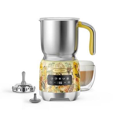 Hazel Quinn Milk Frother, Hot & Cold, Detachable Jug, 400ml 13.5oz, Floral | 5-in-1 electric milk frother and steamer, large capacity, stainless steel , dishwasher safe, for coffee/milk/hot choc