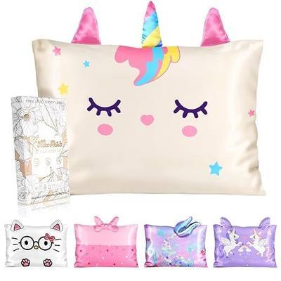 Miss Adola Kids Pillowcases Standard Size 20"x26" - Cute Cartoon Soft Breathable Silk Pillow Cases for Hair and Skin with Hidden Zipper for Girls Fun Kawaii Design for Bedding, White Unicorn