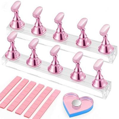 Nail Stand for Press Ons, Magnetic Fake Nail Holder for Painting Nails,Nail Stands for Nail Art with Reusable Putty Home Salon DIY Display Supplies (A-Pink)