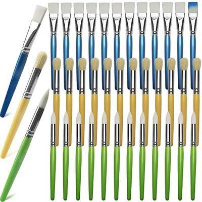 Bulk Paint Brushes for Kids Variety 36 Pcs, Back to School PaintBrushes, Flat & Round Mop Painting Sets for Children & Classrooms,Short Wooden Handle