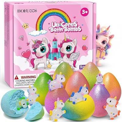Unicorn Bath Bombs with Surprise Toys Inside, Girls Birthday Gifts | Natural Organic Fizz Bubble Bath, Boo Basket Stuffers, Christmas Stocking Stuffers for Girls, Daughter, Granddaughter, 3+