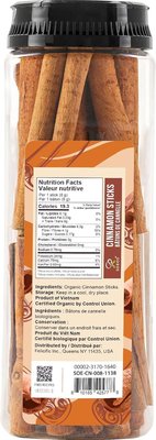 Soeos Cinnamon Sticks Organic, 8 oz (226g) Bottle, USDA, Non-GMO and Kosher Certified, Premium Whole Cinnamon for Baking, Cooking, Desserts, and Beverages, Rich Aroma & Warm Flavor, Ideal for Tea, Coffee, and Holiday Recipes