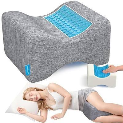 Knee Pillow for Side Sleepers, Leg Pillow with Cooling Gel, Grey/Large | Memory Foam Elevation Pillow for Spine Aligning, Sciatica, Back, Hip, Knee, Ankle Pain