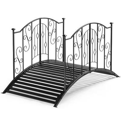 4FT Crown Metal Garden Bridge for Outdoor Landscaping | Decorative Bridge with Powder-Coated Finish & Security Guardrail, Ideal for Patio, Pond, Backyard