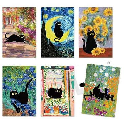 Whaline 36 Pcs Art Print Postcards, Famous Painting with Black Cat | 6 Designs, Blank Note Card, 4 x 6 Inch, Birthday Baby Shower Party Favors, Greeting Cards