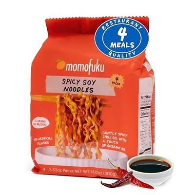 Momofuku Spicy Soy Ramen Noodles by David Chang, 4 Pack of Restaurant Quality Instant Noodles Now with More Sauce & 11g of Protein