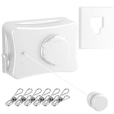Retractable Clothesline - Heavy Duty 44lb 304 Stainless Lines,16.7ft Anti-Sag Design, Drill-Free Install for Indoor/Outdoor Use (White, Single Line)