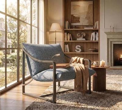 GarveeHome Sling Accent Chair, Mid Century Modern Chair, Sturdy Metal Frame with Removable Cushion, Comfortable Armchair for Living Room, Bedroom, or Reading Nook, Gray | Sturdy Metal Frame with Removable Cushions, Comfortable Armchairs for Living Room, Bedroom, or Reading Nook