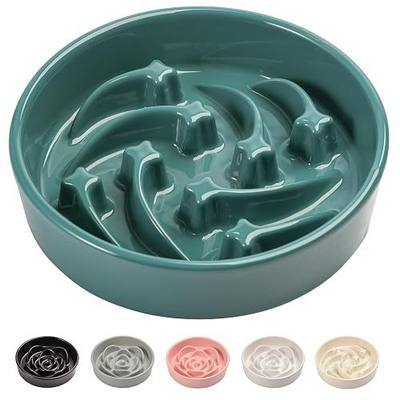 8.26 in Deep Green Ceramic Slow Feeder Dog Bowl for Medium and Large Breed,Pet Feeding Dog Food Water Dish Heavy Weighted,Puppy Bowl for Fast Eaters,Puzzle Slow Eating Dish Modern Maze Meteor