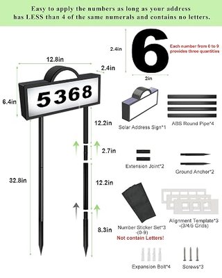 Solar Address Sign, illuminated House Numbers with Lighted 45 LEDs | Cool White or Warm White, 39inch Tall In Ground & Wall Mount, IP65 Waterproof for House Yard Front Porch, Garden Driveway