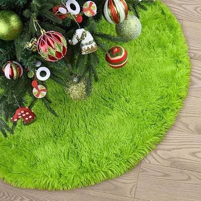 Faux Fur Christmas Tree Skirt,Large Luxury Tree Skirt with Snowflake Sequin, Christmas Decorations Holiday Thick Plush Tree Xmas Ornaments (Green, 36 Inch)
