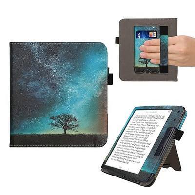 kwmobile Case Compatible with Kobo Libra Colour - Case PU Leather Cover with Magnet Closure, Stand, Strap, Card Slot - Cosmic Nature Blue/Grey/Black