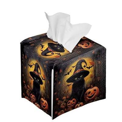 Black Cat Tissues Cube Box Cover for Bathroom Halloween Decorative Car Holder Tissue Box Organizer Toilet Paper Covers for Office Desk Tissue Box Holder