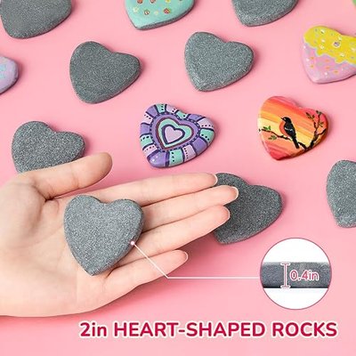 Simetufy 15 Pcs Heart-Shaped Rocks for Painting, 2in Valentine's Day Heart Stones, Natural River Rocks to Paint, Flat Painting Rocks, Smooth Rocks for Crafts, Stones for Girls DIY, Kindness Rocks