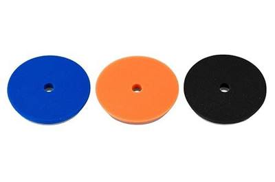6.5" SDO Foam Buffing and Polishing Pad Kit (Set of 3) – Lake Country Manufacturing – Tapered Edge Pads – Blue Heavy Polishing, Orange Polishing, Black Finishing – Compounding