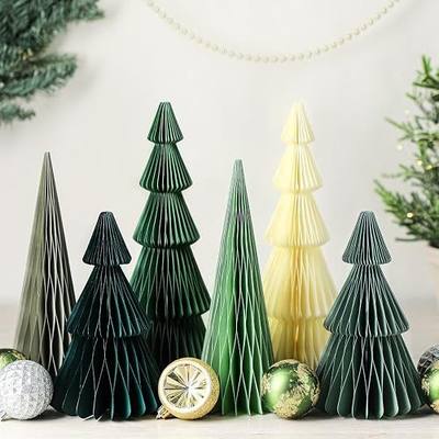 Watersay 6 Pcs Green Christmas Tree Honeycomb Centerpiece Minimalist 3D Paper Trees Centerpiece Modern Christmas Decor Rustic Reusable Table Decoration for Home Decor Xmas Gift