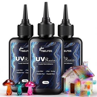300g UV Resin,Crystal Clear,Hard UV Curing epoxy Resin, Upgraded Formula,odorless,Solar Activated Glue kit,Clear,UV Fast Curing,for Craft Decoration (100 g*3)