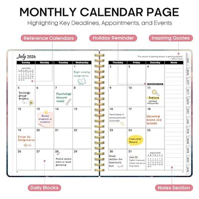 Planner 2026-2027, Academic Year Weekly and Monthly Calender Planner, from Jul 2026 - Jun 2027, Spiral Bound School Planning Book, Perfect for Teacher, Student, Women & Men, A5 (6.3" x 8.5"), Sunset