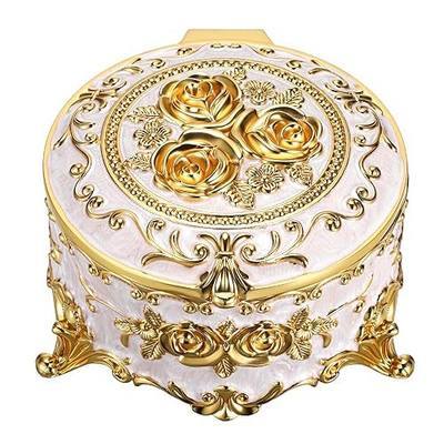 Hipiwe Metal Jewelry Box Antique Trinket Organizer for Women Keepsake Box | Round Treasure Chest Ring Box Case Jewelry Storage Box for Earring Necklace Ring Holder, 5.7" x 5.1" x 3.5"