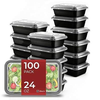 100 Pack (200-Piece) 24 oz Meal Prep Containers Reusable Food Storage Containers with Lids, Sturdy Leakproof To Go Plastic Takeout Containers for Microwave, Freezer, Dishwasher Safe