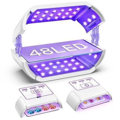 UV Light for Resin,48W 48 LEDs,Double-Sided,360°Surround,Dual 365-405nm, Open Lamps | Large sized,1/3/5/10Timer,2 Heat-Resist PC Boards & 2 USB Cables, For Jewelry, Small-Medium Flat Projects, Thick Pours,Crafts