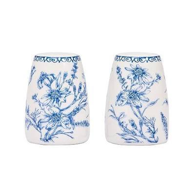 Bico Blue Garden Toile De Jouy Ceramic Salt & Pepper Shaker Set, for Kitchen or Decor, Dishwasher Safe