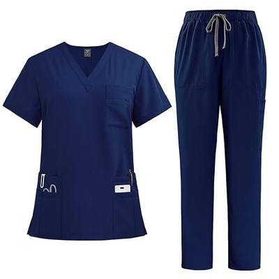 Scrubs for Women and Men Unisex set Classic fit Top & Slim Jogging Pants Soft Fabric Nursing Homes(Top+Jogger Pants)