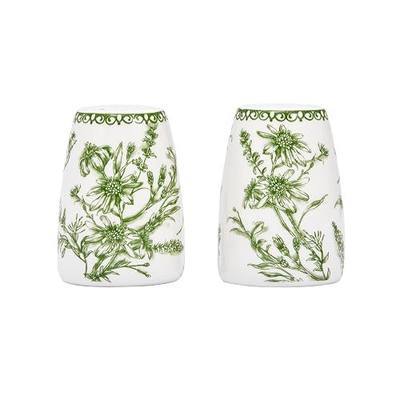 Bico Green Garden Toile De Jouy Ceramic Salt & Pepper Shaker Set, for Kitchen or Decor, Dishwasher Safe