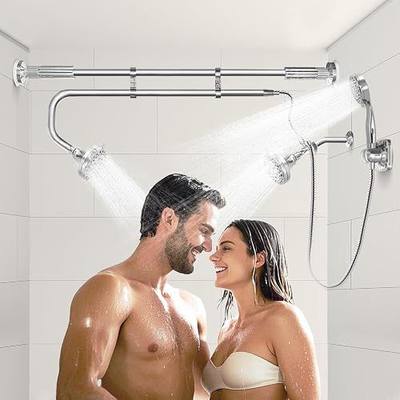 OURBAOFU Tandem Shower, Dual Shower Heads for Couples & Handheld head, Triple Shower Head System for Two People, High Pressure and Adjustable Double Shower Heads and Handheld Shower Head(Silver)