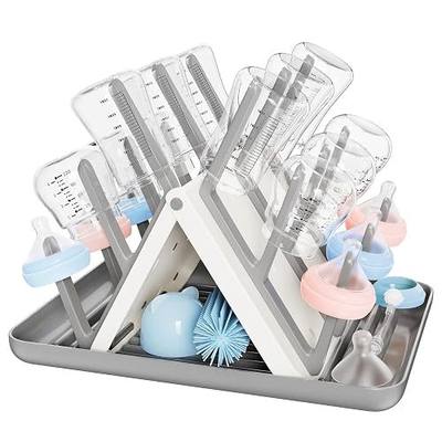Large Baby Bottle Drying Rack, Space Saving Countertop Holder Organizer | 18 Hooks Slope, Travel Bottle Dryer, Removable Drip Tray for Bottles, Baby Brushes Pacifiers & Pump Part-BPA Free