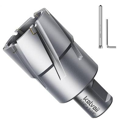 Kolvoii Carbide-Tipped Annular Cutter, 1-1/2" Diameter x 1-3/8" Depth, 3/4" Weldon Shank (2 Flat) TCT Mag Drill Bit for Stainless Steel, Cast Iron, Hard Steel, High-Speed Cutting with Pilot Pin