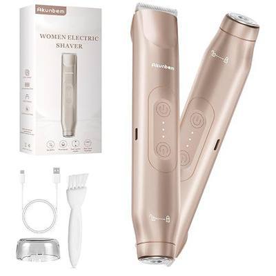 Bikini Trimmer for Women - 2 in 1 Electric Razors for Women - Dual Head Electric Shaver - IPX7 Waterproof Wet & Dry Use Body Hair Trimmer and Facial Hair Remover for Bikini Underarm Leg Arm (Gold)