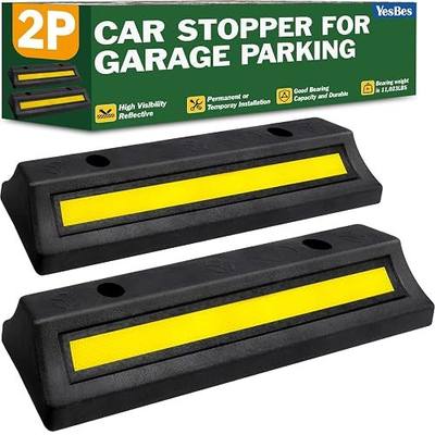 YesBes Pack of 2 Garage Parking Aid, 16.9'' Parking Stopper for Garage, Heavy Duty Rubber Garage Car Stopper with Reflective Yellow Tape Curb, Parking Gadgets Protects Garage Walls and Car