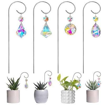 Set 4 Small Trellis with Crystal Prisms Suncatchers for Plant Decorations | Rainbow Maker,Plant Garden Stakes Sun Catchers For for Mini Potted Plants,Plant Accessories Indoor (Sliver,7.5inch)